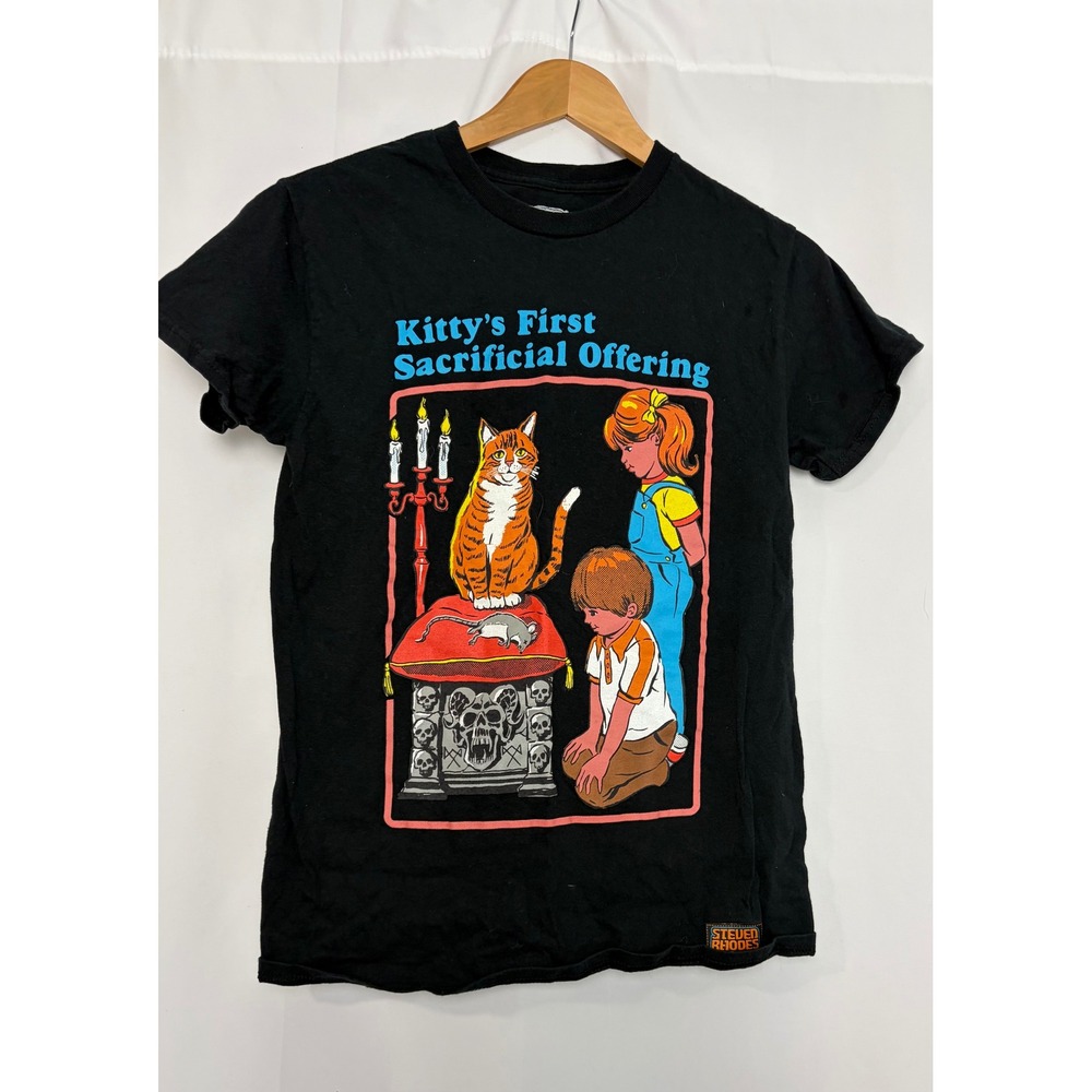 Steven Rhodes Kittys First Sacrificial Offering Black Graphic T-Shirt Small